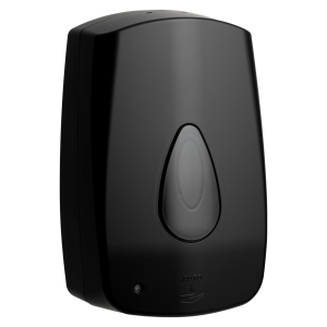 Modular Matte black Auto 1L touch-free washroom soap dispenser with a key-lockable cover, drip tray, and 1L refillable reservoir for liquid or foam soap, designed for hygienic, contactless dispensing.