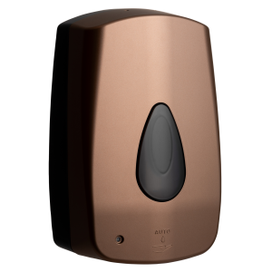 Matte copper Modular Auto 1L touch free washroom soap dispenser with a key-lockable cover, drip tray, and 1L refillable reservoir for liquid or foam soap, designed for hygienic, contactless dispensing.