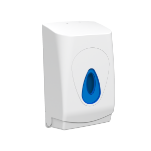 White modular multiflat tissue dispenser. Quality ABS plastic cover, window and backplate. Branding available.