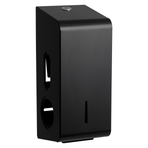 Matte black steel two (2x) toilet roll holder.