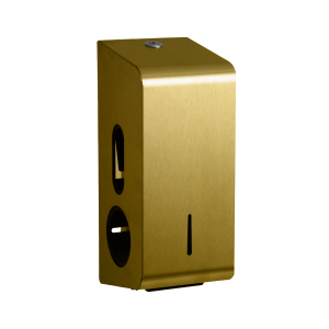 Satin brass stainless 304 grade steel toilet roll dispenser. Holds two rolls. Bespoke finish.