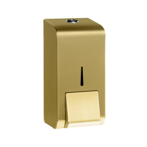 Satin brass, 400ml capacity, soap dispenser. 304 grade steel. Manufactured in the UK.
