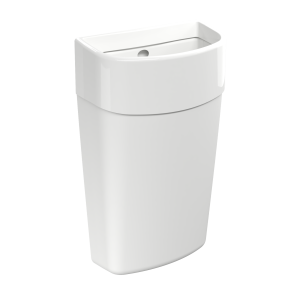 Myriad White waste bin. 25 litre capacity. Wall mounted. Fixings provided.
