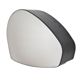 Black and stainless steel Mercury small jumbo washroom toilet tissue dispenser with ABS plastic cover, key-lockable, side stock-level window, and capacity for one 200mm roll and 100mm stub roll.