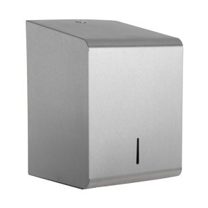 Brushed stainless steel large centre feed dispenser. Supports perforated and un perforated rolls.
