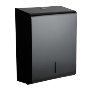 Matte black 304 grade steel hand towel dispenser. Suitable for z-fold, c-fold and interfold paper towels.
