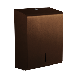 304 grade steel, mid bronze finish hand towel dispenser. Holds z/c and interfold paper towels.