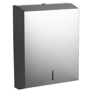 Silver 304 grade steel large hand towel dispenser. Suitable for z/c and inter-fold papers. Capacity approx 550 paper towels.