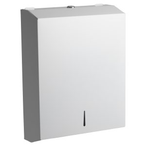 White 304 grade steel large hand towel dispenser. Zinc coated, suitable for z/c and inter fold papers up to approx 550 capacity.