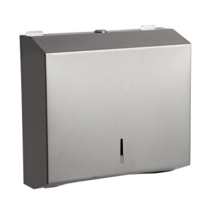 Brushed stainless teel hand towel dispenser. 304 grade steel, compact size. wall mountable. Suitable for z/c and interfold paper towels.