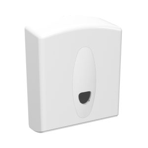 White matte ABS plastic Excel washroom hand towel dispenser with a key-lockable cover, transparent stock-level window, and versatile aperture for 400 C-fold or 600 multifold towels up to 255mm x 120mm.