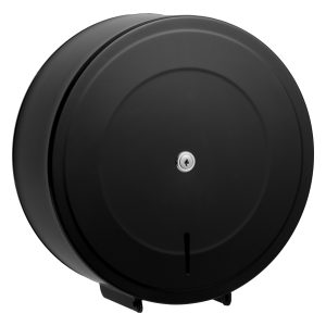 Intro Matte Black, 12 in stainless steel jumbo dispenser. Angled view