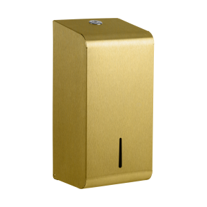 Satin brass 304 grade steel. Multiflat tissue dispenser. Uk manufactured. Bespoke exterior, multiple color finishes available. Tissue up to 125mm.