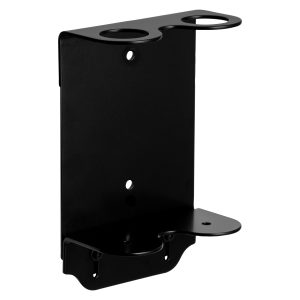 Matte black steel bottle holder. Holds two (2x) 300ml bottles. Wall mountable.
