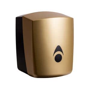Myriad Matte brass recycled centrefeed dispenser. Made in the UK. Rolls up to 205mm suitable for perforated and un-perforated rolls.