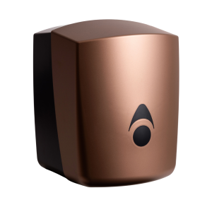 Myriad Matte copper recycled centrefeed dispenser. Made in the UK. Rolls up to 205mm suitable for perforated and un-perforated rolls.