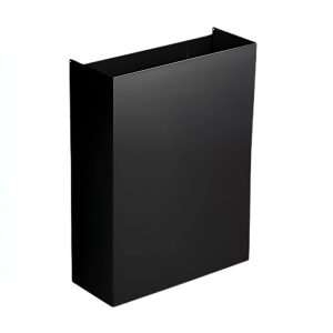 Matte black zinc-coated steel Opal 30L washroom waste bin with a compact slimline design, fixed bag strap, and open-top access, optional freestanding or wall-mountable with fixings included.