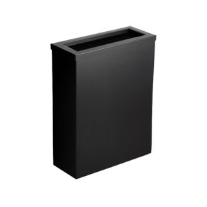 A matte black 30 litre waste bin with chute lid. Angled View