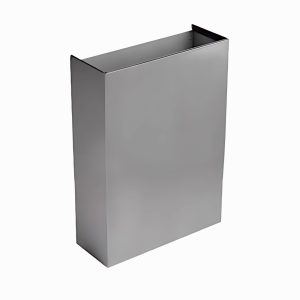 Brushed stainless steel Opal 30L washroom waste bin. fixed bag strap, and compact slimline design, optional freestanding or wall-mountable with fixings included.