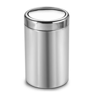 Cylindrical stainless steel waste bin. 304 grade steel. Available in 7 litre to 20 litre. Ideal for public areas. Moveable swing lid operation.