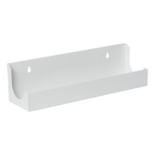 White powder-coated mild steel 3 x 1L trigger spray bottle holder, wall-mountable, designed for tidy storage of sanitizing bottles in washrooms, with pre-set fixing holes for easy installation.