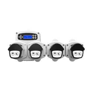White BrightLogic OPL Laundry washroom dosing system with a compact design, featuring two to eight pumps for precise chemical delivery in commercial laundry applications.
