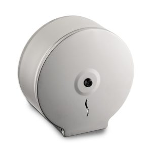 10 inch Mini jumbo dispenser, stainless steel. Angled view