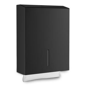 Ecoline, matte black hand towel dispenser, front angled view