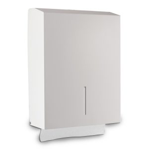Ecoline white steel , hand towel dispenser, front angled view