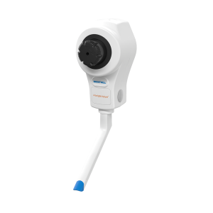 White-grey Ecoshot Sink Fill non-twist washroom chemical dispenser with manual push operation, adjustable 5-30ml dosing, and optional lock-in cabinet for 1.5L pouches or 2L bottles.