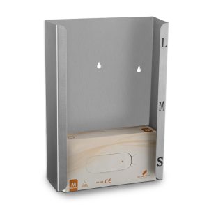 Brushed 304 stainless steel Ecoline washroom triple glove holder, wall-mountable, designed to hold three boxes of 100 medium latex gloves, with a hygienic, easy-to-clean finish.