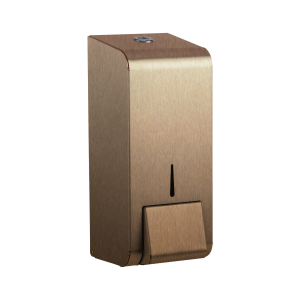 Light bronze 304 brushed stainless steel Opal 900ml washroom soap dispenser with a key-lockable cover, front stock-level window, and versatile pump for liquid, foam, or sanitizer dispensing.