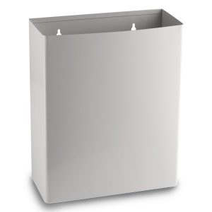 Ecoline White Steel Waste Bin (Open Top) 23L, rectangular and wall-mounted with smooth surfaces and two keyhole slots for hanging, displayed on a white background.