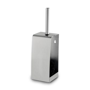 Brushed stainless steel Ecoline washroom toilet brush set holder with a covered design, stainless handle, and polypropylene inner and brush head, freestanding or wall-mountable for hygienic maintenance.