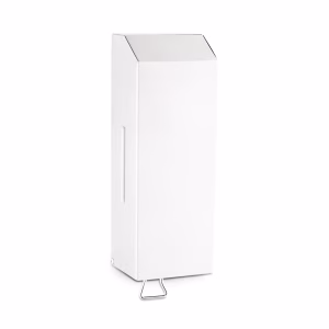 Ecoline white brushed, stainless soap dispenser, front angled view