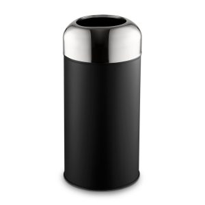 Matte black open waste bin, cylinder. 40 litre open top