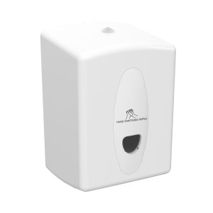White matte ABS plastic Excel washroom wet wipe dispenser with a key-lockable cover, transparent stock-level window, and durable design for 200 alcohol or non-alcohol wipes in industrial settings.