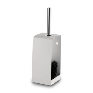 Brushed stainless steel Ecoline washroom toilet brush set holder with a covered design, stainless handle, and polypropylene inner and brush head, freestanding or wall-mountable for hygienic maintenance.