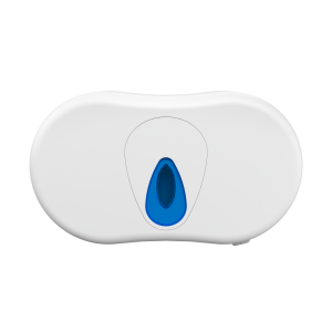 White ABS plastic Modular Micro 6" Coreless Twin Jumbo Toilet Roll Dispenser with a clear window, lockable cover, and sliding mechanism for two cored rolls.
